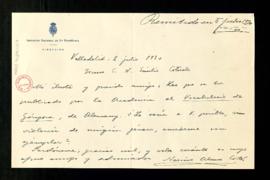 Carta de Narciso Alonso Cortés a Emilio Cotarelo en la que le solicita un ejemplar del Vocabulari...