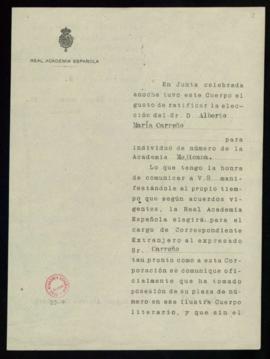 Copia del oficio del secretario a Victoriano Salado Álvarez, secretario de la Academia Mexicana, ...