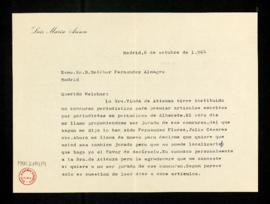Carta de Luis María Anson a Melchor Fernández Almagro en la que le dice que la señora de Atienza,...