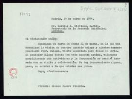 Copia de la carta Alonso Zamora Vicente a Neville J. Williams, secretario de la Academia Británic...