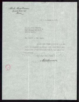 Carta de Alberto María Carreño a Julio Casares, secretario de la Real Academia Española, en la qu...
