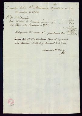 Cuenta de Manuel Millana de los libros encuadernados para la Academia el 7 de diciembre de 1799