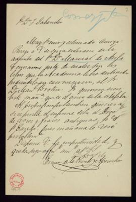 Carta de Fermín de la Puente y Apezechea a José Gabancho en la que le pide que le envíe una nota ...