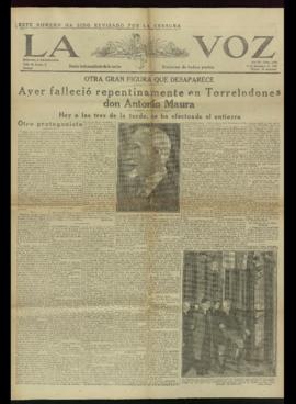 Ejemplar del diario La Voz de 14 de diciembre de 1925, con la noticia del fallecimiento de Antoni...