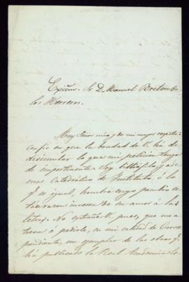 Carta de Gumersindo Laverde Ruiz a Manuel Bretón de los Herreros en la que le pide que le remita ...