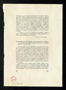Reseña de R. Benítez Claros de La emancipación de América y su reflejo en la conciencia española,...