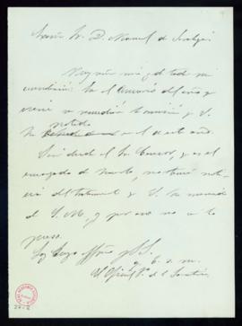 Minuta de la carta del oficial primero de la secretaría a Manuel de Saralegui en la que le comuni...