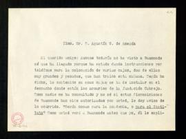 Copia de la carta de Julio Casares a Agustín G. de Amezúa en la que le informa de las instruccion...