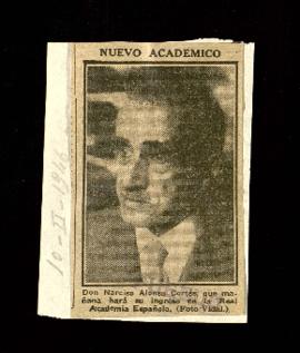 Recorte del diario Pueblo con una fotografía de Narciso Alonso Cortés en la noticia titulada Nuev...
