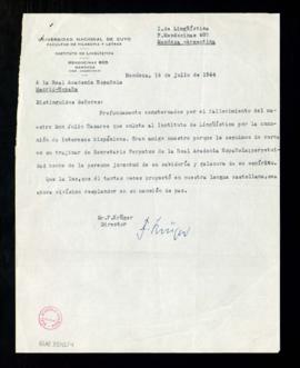 Carta de Fritz Krüger, director del Instituto de Lingüística de la Universidad Nacional de Cuyo, ...