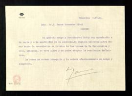 Carta de Gabriel Maura a Ramón Menéndez Pidal en la que agradece la amabilidad de la Academia y c...