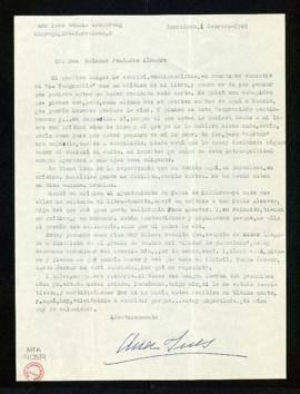 Carta de Ana-Inés Bonnin Armstrong a Melchor Fernández Almagro en la que le vuelve a agradecer la...