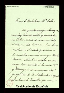 Carta de A.[ntonio] Cánovas del Castillo a Antonio María Fabié en la que le comunica que aprueba ...