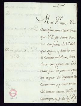 Carta del conde de la Roca a Juan Trigueros en la que acepta el trabajo que le toca para la corre...