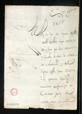 Carta de Manuel de Vadillo y Velasco al marqués de Villena en la que le comunica la aprobación de...
