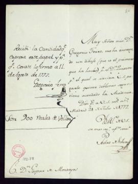 Orden de Pedro de Silva a Gaspar de Montoya del pago a Gregorio Ferro de 15 doblones por un dibuj...