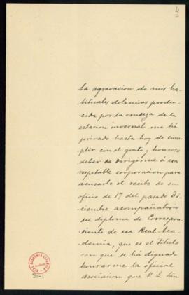 Carta de Juan Mañé y Flaquer al director [el conde de Cheste] en la que acusa recibo de su nombra...