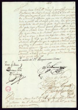 Orden del marqués de Villena de libramiento a favor de Vincencio Squarzafigo de 5733 reales y 6 m...