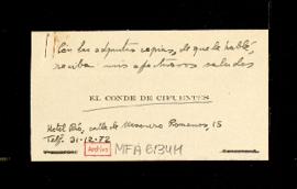 Tarjeta del conde de Cifuentes son la que envía varias copias