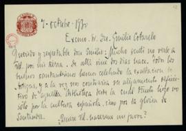 Carta de Luis Barreda a Emilio Cotarelo en la que le transmite su satisfacción por la exaltación ...