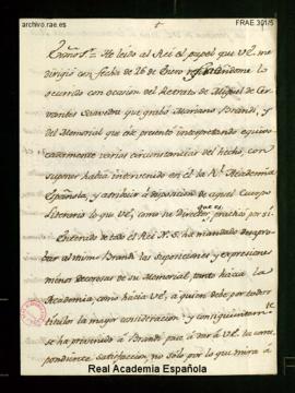 Copia de la carta del conde de Floridablanca al marqués de Santa Cruz en la que le comunica que h...