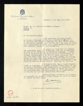 Carta de José Antonio García-Noblejas, director general de Archivos y Bibliotecas, a Melchor Fern...
