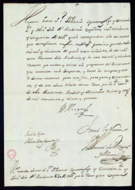 Orden del marqués de Villena de abono a Vincencio Squarzafigo de la cantidad de 1650 reales de ve...
