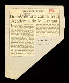 Recorte del diario Arriba con la noticia Bodas de oro con la Real Academia de la Lengua