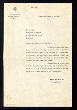 Carta de la presidenta del Centro Español de la A. J. C. F., Meche Ezquerra, al embajador de Espa...