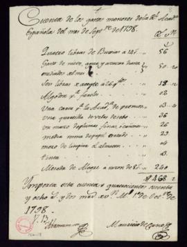 Cuenta de gastos menores del mes de septiembre de 1798