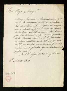 Minuta de la carta [de Juan Eugenio Hartzenbusch] a los señores Rojas en la que agradece las mues...