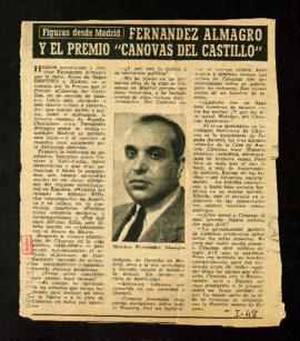 Fernández Almagro y el premio Cánovas del Castillo