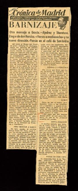 Recorte del diario Pueblo con Elogio de don Narciso, por Julio Trenas