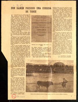 Recorte del diario ABC con el artículo Don Ramón presidió una corrida de toros, por Luis Martínez...