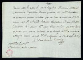 Recibo de Isidro Antonio Hurtado de 120 reales de vellón por las cuarenta misas rezadas por Vicen...