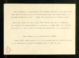 Nota de unos datos, tomados de una carta de Julio Casares a Gregorio Marañón, fechada el 7 de abr...