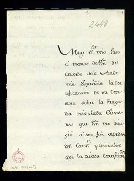 Minuta de la carta [de Francisco Antonio de Angulo] a Ignacio de Higareda con la que remite la ce...
