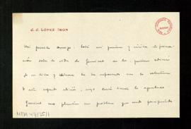Carta de J. J. López Ibor a Melchor Fernández Almagro en la que le agradece el envío de la segund...