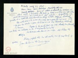 Carta de Juan Antonio de Zunzunegui a Melchor Fernández Almagro en la que le dice que le mandó un...