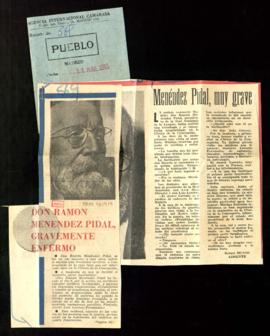 Recorte del diario Pueblo con la crónica Don Ramón Menéndez Pidal, gravemente enfermo, por Rafael...