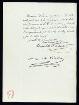Propuesta de Aureliano F[ernánde]z-Guerra, Leopoldo A[ugusto García] de Cueto y Manuel Silvela de...