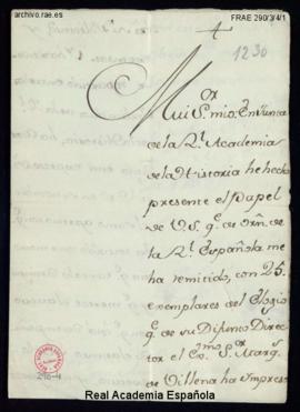 Carta de Sebastián del Castillo, secretario de la Real Academia de la Historia, a Francisco Anton...