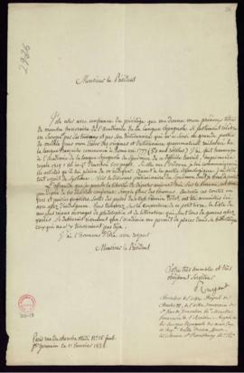 Carta de Charles Pougens al director [José Miguel Carvajal] con la que envía Contes en vers et po...