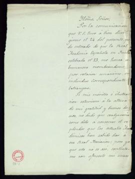 Carta de Vicente Rico Palacio a Manuel Tamayo y Baus, secretario de la Real Academia Española, en...
