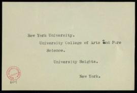 Nota con las señas de la Universidad de Nueva York