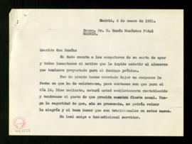Copia sin firma de la carta de Julio Casares a Ramón Menéndez Pidal en la que le indica que la ju...