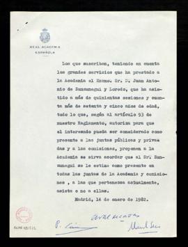 Propuesta de Pedro Laín, Manuel Seco y Alfonso Valdecañas a la Academia de estimar, según el artí...