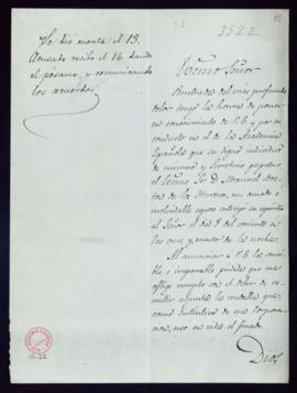 Carta de Tomasa Andrés de Bretón al director [marqués de Molins] en la que le comunica el falleci...