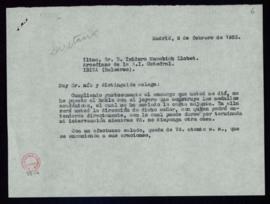 Copia sin firma de la carta de Julio Casares a Isidoro Macabich con la que le remite una carta de...