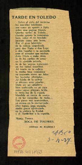 Tarde en Toledo, por María Teresa Roca de Togores